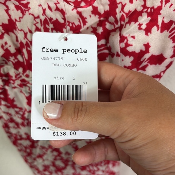 NWT Free People Red Cream Floral Deep Vneck Midi Dress size 2 - Picture 3 of 15